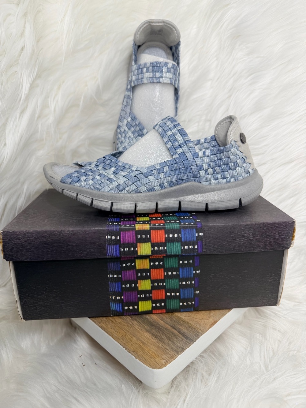 bernie mev. Light Blue Woven Mary Jane Sandals